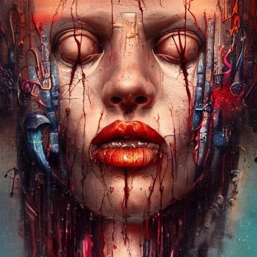 Image similar to olympian god, melting, 8 k, by tristan eaton, stanley artgermm, tom bagshaw, greg rutkowski, carne griffiths, ayami kojima, beksinski, giger, trending on deviantart, face enhance, hyper detailed, minimalist, cybernetic, android, blade runner, full of colour