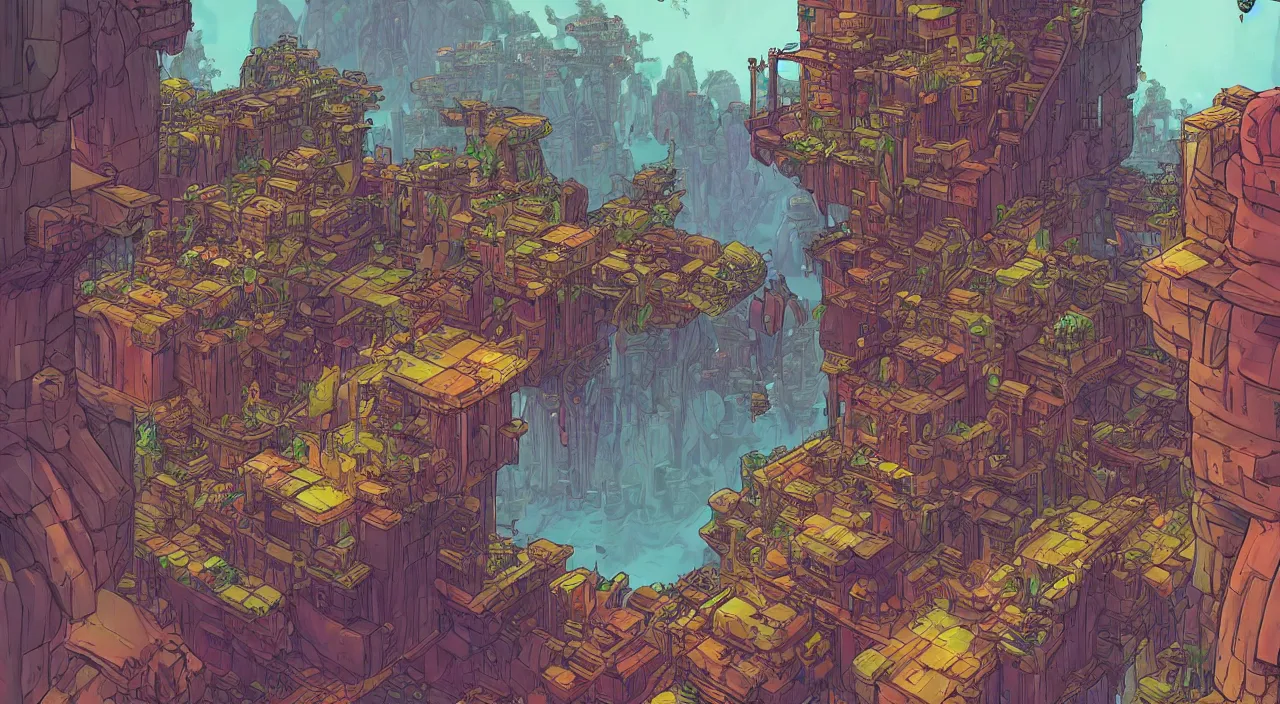 Image similar to open door wood wall fortress airship greeble block amazon jungle on portal unknow world ambiant fornite colorful that looks like it is from borderlands and by feng zhu and loish and laurie greasley, victo ngai, andreas rocha, john harris