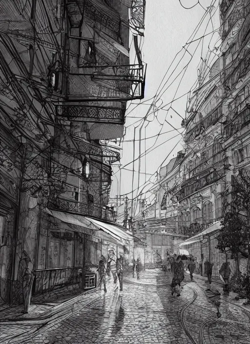 Image similar to Budapest , Dynamic lighting, cinematic, extremely high detail, photo realistic, cinematic lighting, pen and ink, intricate line drawings, post processed, artstation, matte painting, style by Paru Itagaki