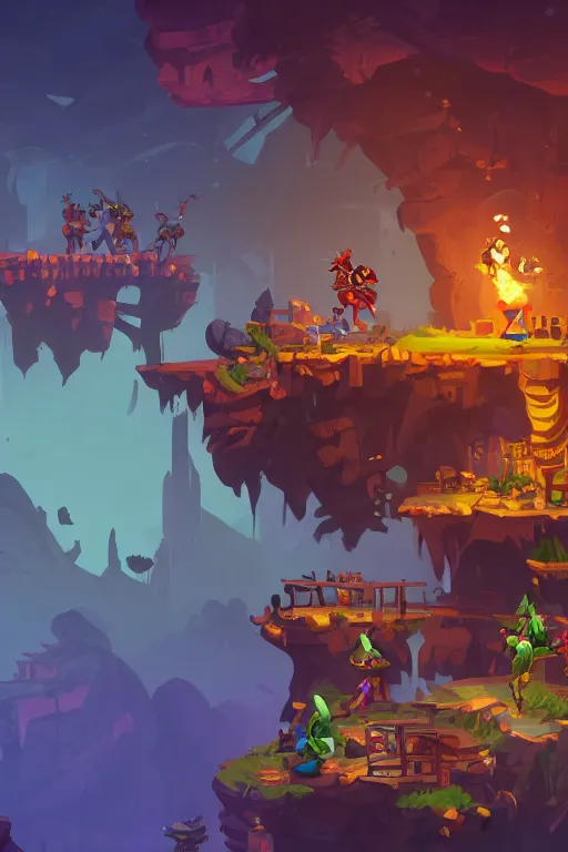 Image similar to side scroller 2d game by dead cells artist Rendering a game scenario . full of details, by squaresoft and awesomenauts legends , Matte painting, trending on artstation and unreal engine