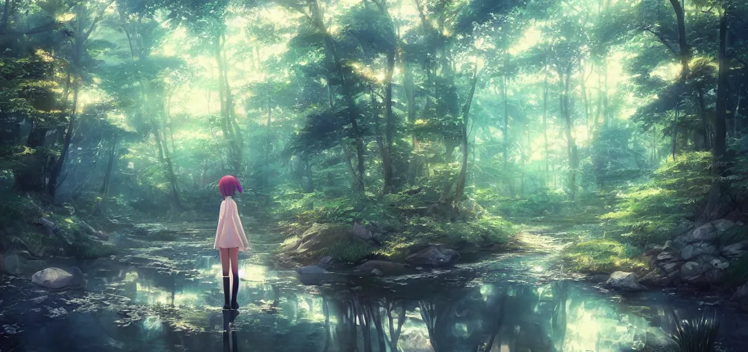 Prompt: anime forest and river, magical, mythical, ethereal, hyper realistic, straight lines 8k hdr pixiv dslr photo by Makoto Shinkai ilya kuvshinov and Wojtek Fus, digital art, concept art,