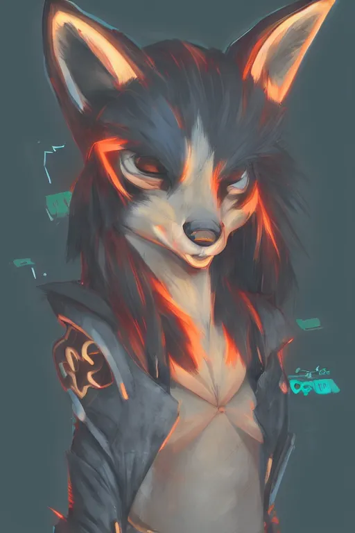 Image similar to a fox fursona, trending on artstation, by kawacy, furry art, digital art, cyberpunk, high quality, backlighting