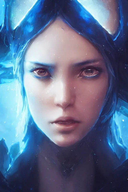 Prompt: a fancy close up portrait of a beautiful light mage covered in deep blue aura by Greg Rutkowski, Sung Choi, Mitchell Mohrhauser, Maciej Kuciara, Johnson Ting, Maxim Verehin, Peter Konig, final fantasy , mythical, 8k photorealistic, cinematic lighting, HD, high details, atmospheric,