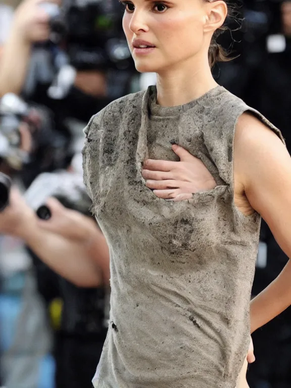 Image similar to hyperdetailed close shot of natalie portman, winds of winter, with ripped crop t - shirt, fine - face, pretty face