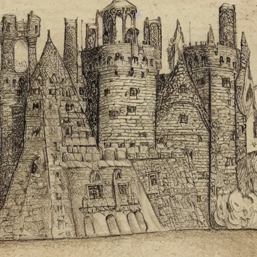 Image similar to drawing of a castle made of lace by albrecht durer