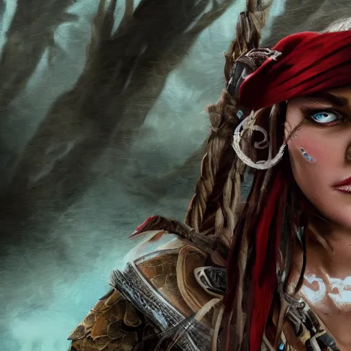 Image similar to elven female pirate, 4 k, ultra realistic, dramaitc lighting, illuminated, cinematic