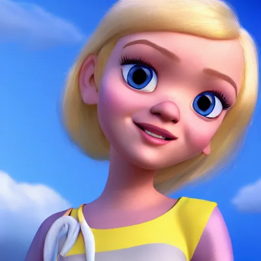 Image similar to a 3d princess with blonde hair , 3d cgi , disney style,pixar , photorealistic