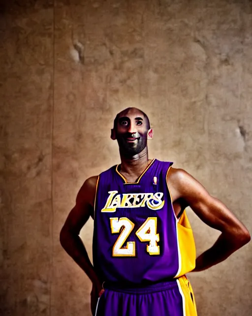 Image similar to portrait of kobe bryant, wrinkled, in 7 0 years old, wearing lakers jersey, photography by steve mccurry, 1 5 mm lens, in his study, trending on artstation