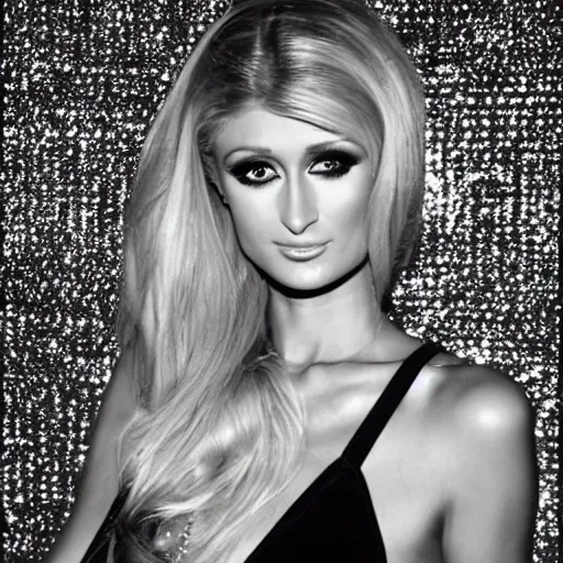 Prompt: paris hilton space black and white