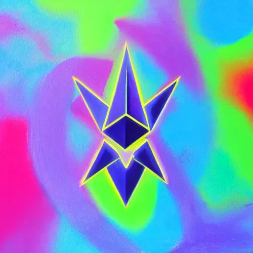 Image similar to 3 d of the ethereum symbol, flat paint, acrylic, minimal, abstract, art style by bryen frost, water color, soft pastel colors, generate multiple random colors