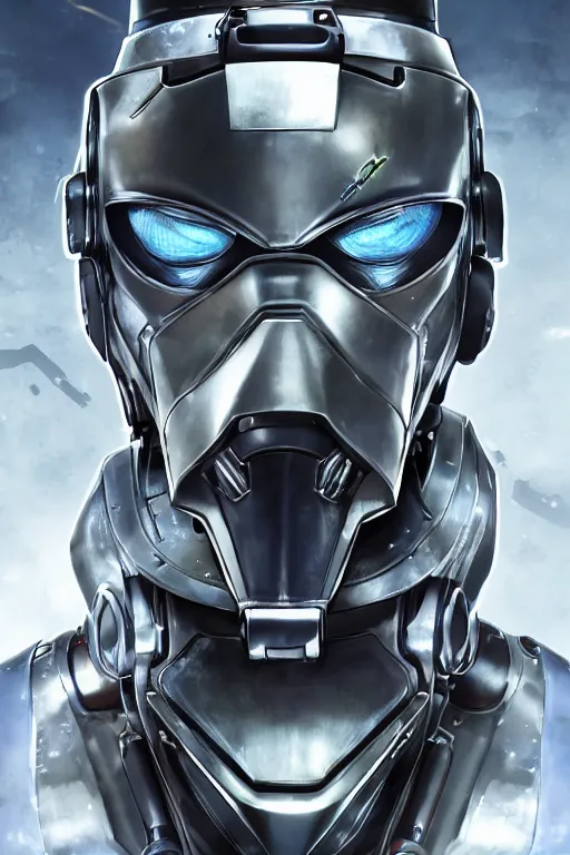 Image similar to cyber cyborg ninja mask helmet metal gear solid artic suit swat commando, global illumination ray tracing hdr fanart arstation by sung choi and eric pfeiffer and gabriel garza and casper konefal, a spectacular view cinematic rays of sunlight comic book illustration, by john kirby