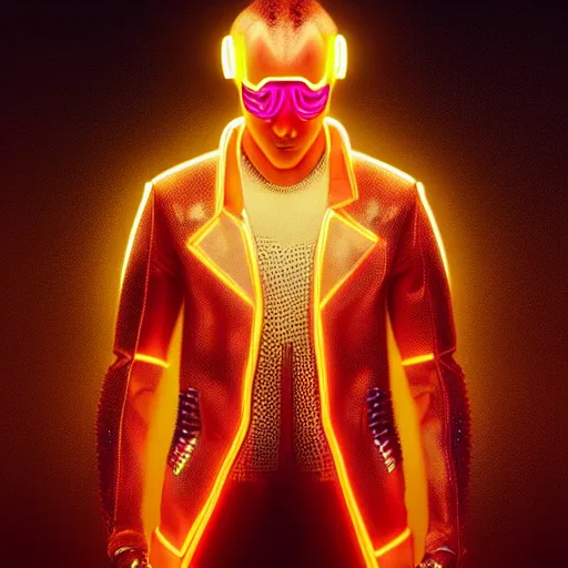 Image similar to a beautiful commission of a male anthropomorphic cheetah wearing a neon jacket,futuristic,detailed face,mohawk,cyberpunk style,deviantart,artstation,art by greg rutkowski,ross tran,professional lighting,neon city,night,raytracing,rtx,highly realistic,4k,dramatic,hyperrealism