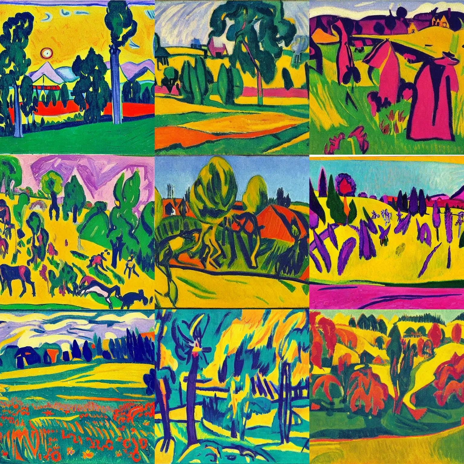 Prompt: sunny meadow, by ernst ludwig kirchner