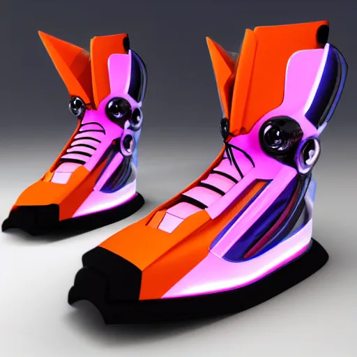 Image similar to futuristic cyber balenciaga sneakers, robot anatomy, highly detailed, 8 k, pbr, surreal, colorful, direct lighting, hyper realistic,