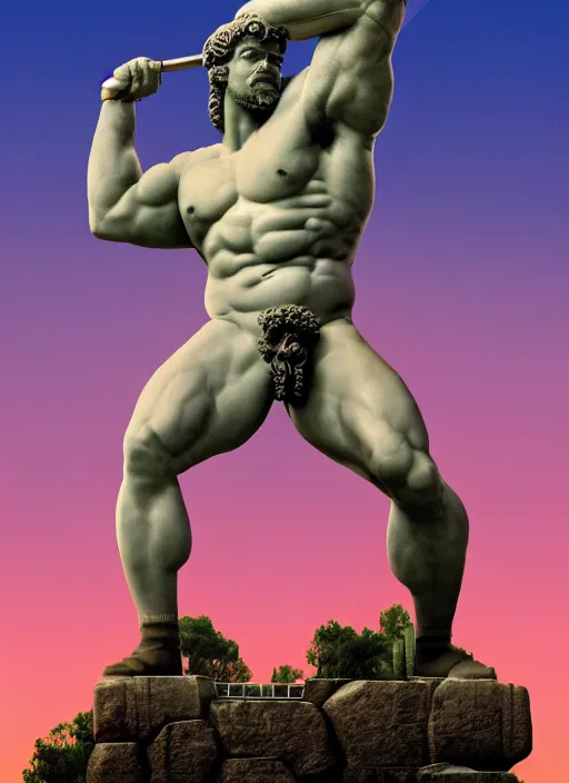 Prompt: statue of hercules, beeple, vaporwave, retrowave, pinterest, trending on artstation