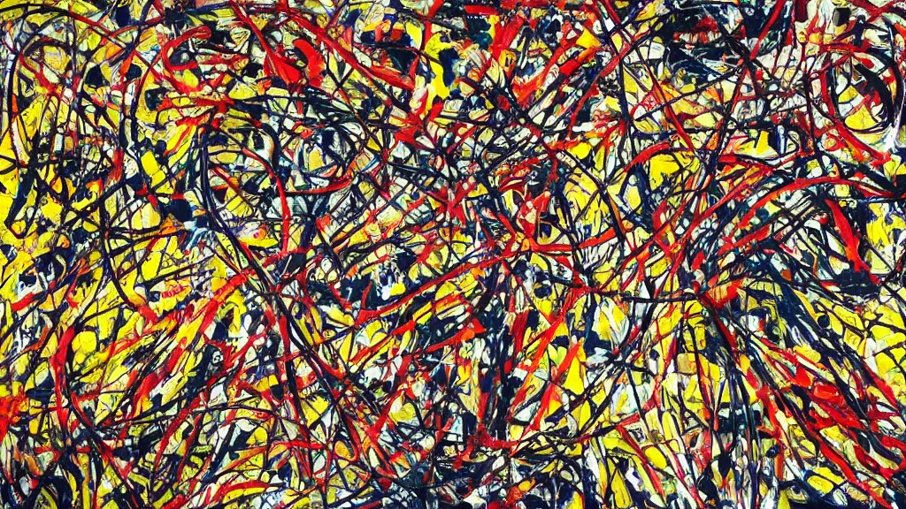 Image similar to abstract art painting, lines, forms, shapes, in style of jackson pollock,