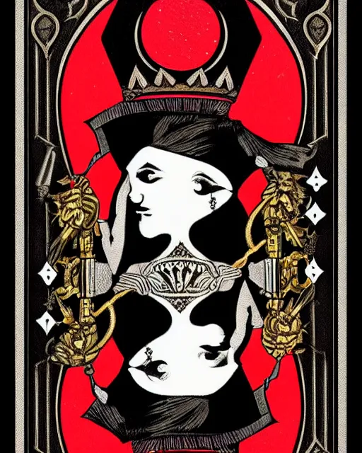 Image similar to queen of spades playing card in the style of tom bagshaw, symmetry