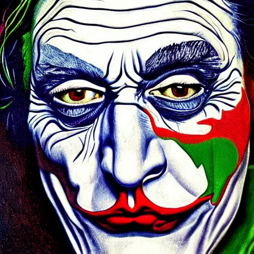 Image similar to an extremely psychedelic portrait of salvador dali as the joker, lsd, face, detailed, intricate, elegant, lithe, highly detailed, digital oth, sharp focus, illustration,