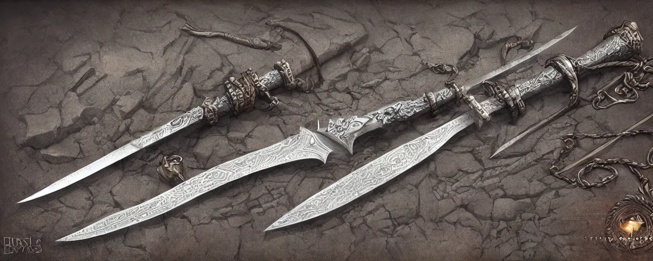 Image similar to basic steel sword, steel, sword, medieval, engravings, forged, blacksmith product design, jewelry, art by gerald brom, greg rutkowski and artgerm and james jean and zdzisław beksinski, 8 k, unreal engine, c 4 d