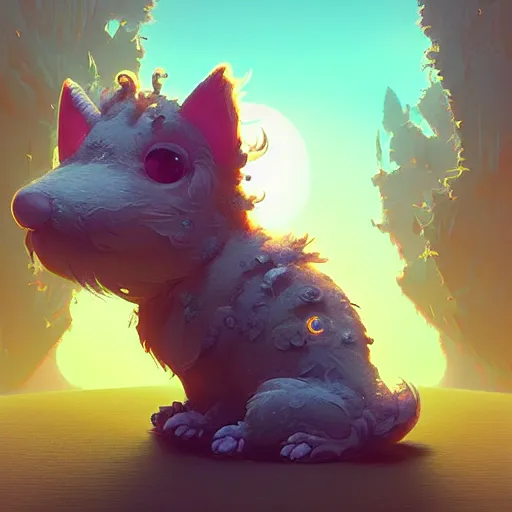 Image similar to cute fluffy creature, backlit:: by beeple and James Gilleard and Justin Gerard :: ornate, dynamic, particulate, intricate, elegant, highly detailed, centered, artstation, smooth, sharp focus, octane render, 3d