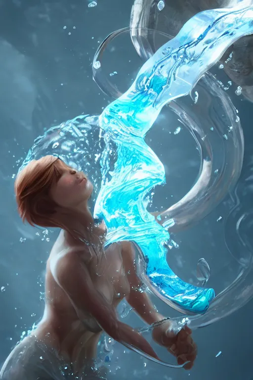 Image similar to a water bender making water swirl all around him , made by Stanley Artgerm Lau, WLOP, Rossdraws, ArtStation, CGSociety, concept art, cgsociety, octane render, trending on artstation, artstationHD, artstationHQ, unreal engine, 4k, 8k,