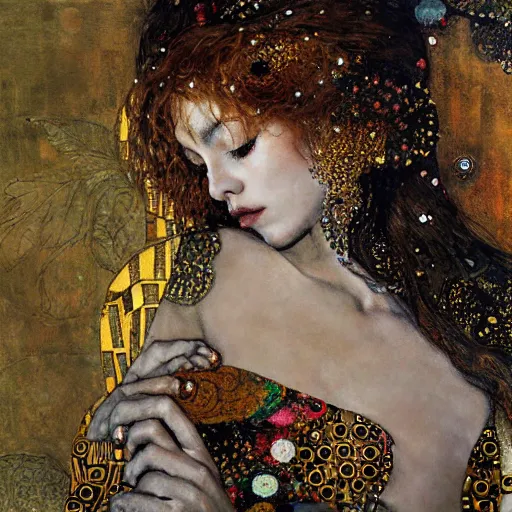 Prompt: sleeping goddess, intricate detail, klimt, royo, royo, whealan,