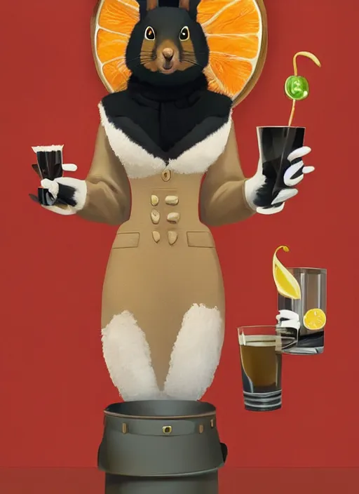 Image similar to squirrel anthro as a dapper bartender with a big fluffy tail, retro futurism, art deco, detailed painterly digital art by Hayv Kahraman, 🐿🍸🍋, furaffinity, trending on artstation