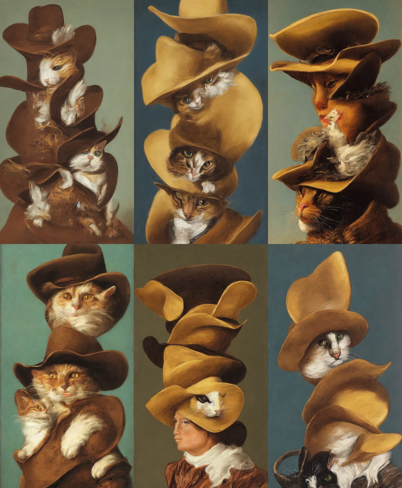 Prompt: cat wearing a cowboy hat, rococo portrait