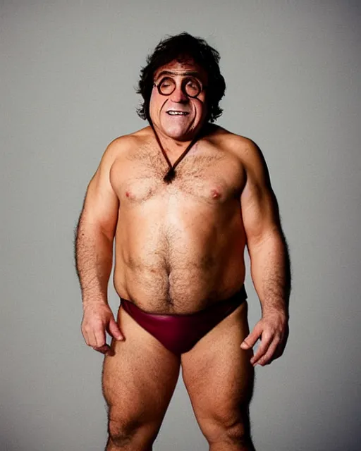 Image similar to portrait of danny devito as a wrestler. photographic, photography