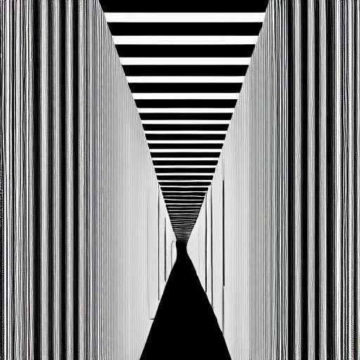 Image similar to a solemn simulacrum, standing inside an infinite corridor, trending on artstation, abstract black and white painting, masterpiece