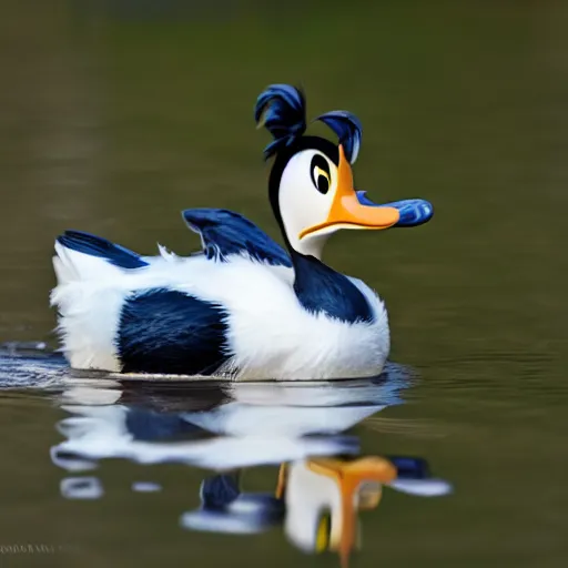 Image similar to real life donald duck, ultra realistic, sharp focus, wildlife photography, award winning photography