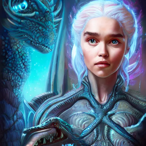 Prompt: Lofi BioPunk portrait daenerys targaryen with three dragons, Pixar style by Tristan Eaton Stanley Artgerm and Tom Bagshaw