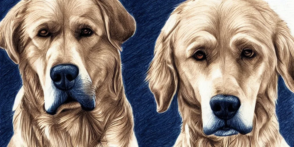 Prompt: beautiful pencil drawing of karim benzema and a golden retriever