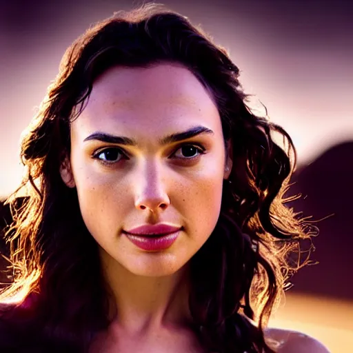 Image similar to photo of the beauty gal gadot, she is posing while maintain a sweet eye contact to the camera, she has a crown of flowers, the photo was taken at sunset with a bokeh effect, photo by edward steichen, photorealistic, matte painting, hyper realistic, 4 k, 8 k, cinematic composition, hd, highly detailed, trending on artstation