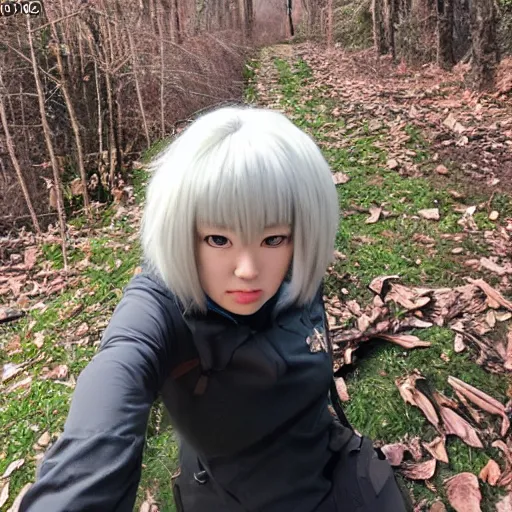 Prompt: chiaki nanami trailcam footage