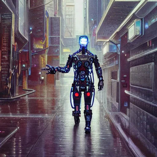 Image similar to humanoid cyborg sci - fi liquid man walks through the center of a city, extremely detailed oil painting, 1 9 2 0's colored pencil, highly detailed, highly accurate, deep aesthetic, 8 k, highly ornate intricate details, cinematic lighting, rich colors, beautiful scenic view, ray tracing, hyperrealistic, photorealistic, cinematic landscape, trending on artstation, concept art,