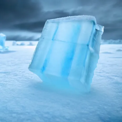 Prompt: large cloudy ice block with blue person inside on snow in game of thrones, 4 k, epic, cinematic, focus, movie still, fantasy, extreme detail, atmospheric, dark colour, sharp focus