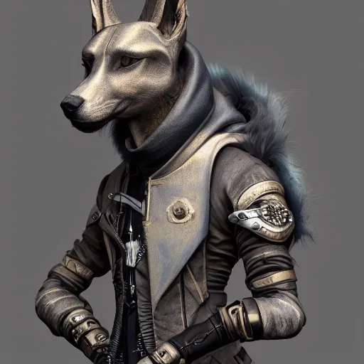 Prompt: hyperdetailed anubis wearing a pale gray flight jacket, steampunk, highly detailed portrait, polygon style, digital painting, artstation hq, ray tracing, unreal engine 5, intricate, elegant, medium shot