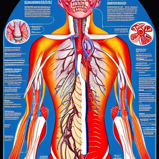 Image similar to highly detailed medical anatomy poster of an alien