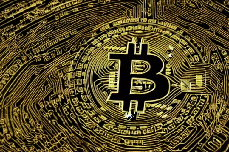 Image similar to a young dragon of black and gold, clouds, bitcoin patterned logo