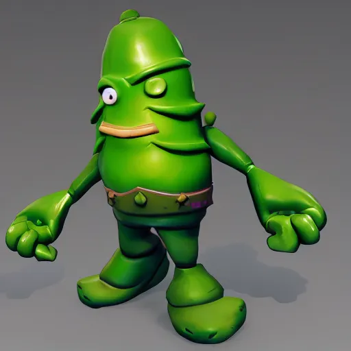 Prompt: anthropomorphic pickle man, fortnite character design