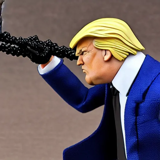 Image similar to action figure of Trump as Venom and shoots web from hair by Hasbro