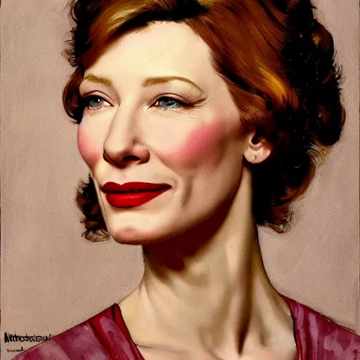 Image similar to painting of cate blanchett by Norman rockwell