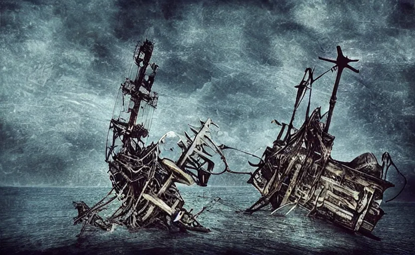 Image similar to “Pirate ship wreck falling from the sky, digital art, cinematic, award winning”