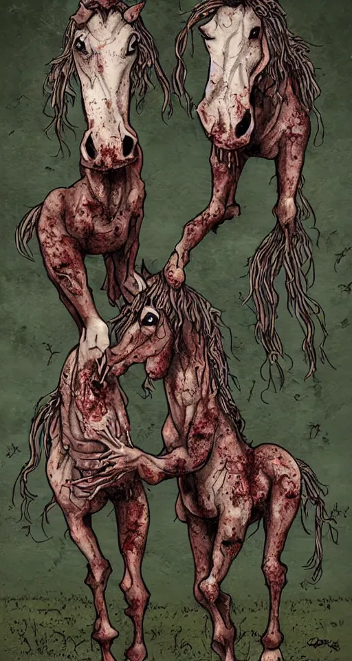 Prompt: zombie horses in love