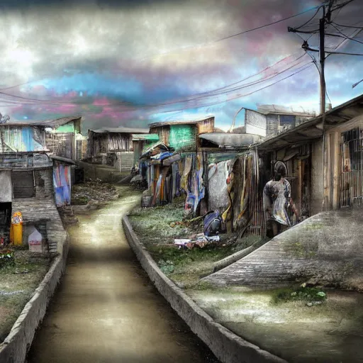 Image similar to the slums just outside the pearly gates to the kingdom - of - heaven - in - the - clouds, digital art