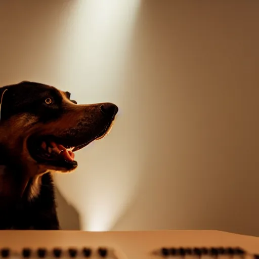 Image similar to barking angry dog on keyboard photo dramatic lighting