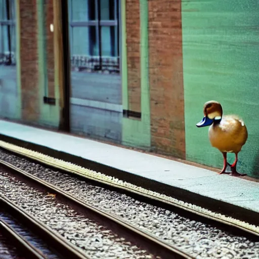 Image similar to A duck going home from work by train