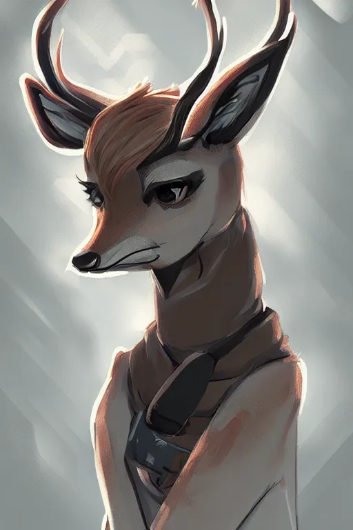 Image similar to a deer fursona, trending on artstation, by kawacy, furry art, digital art, cyberpunk, high quality, backlighting