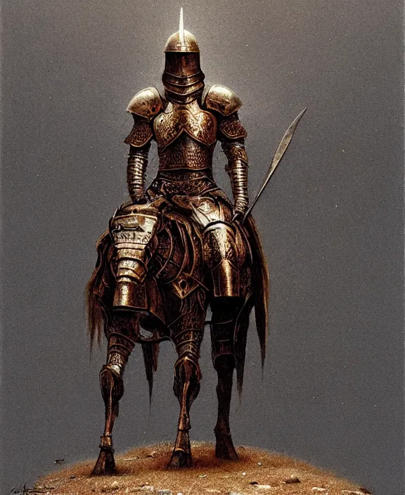 Image similar to royal grail knight ornament armor, dismounted, beksinski, trending on artstation